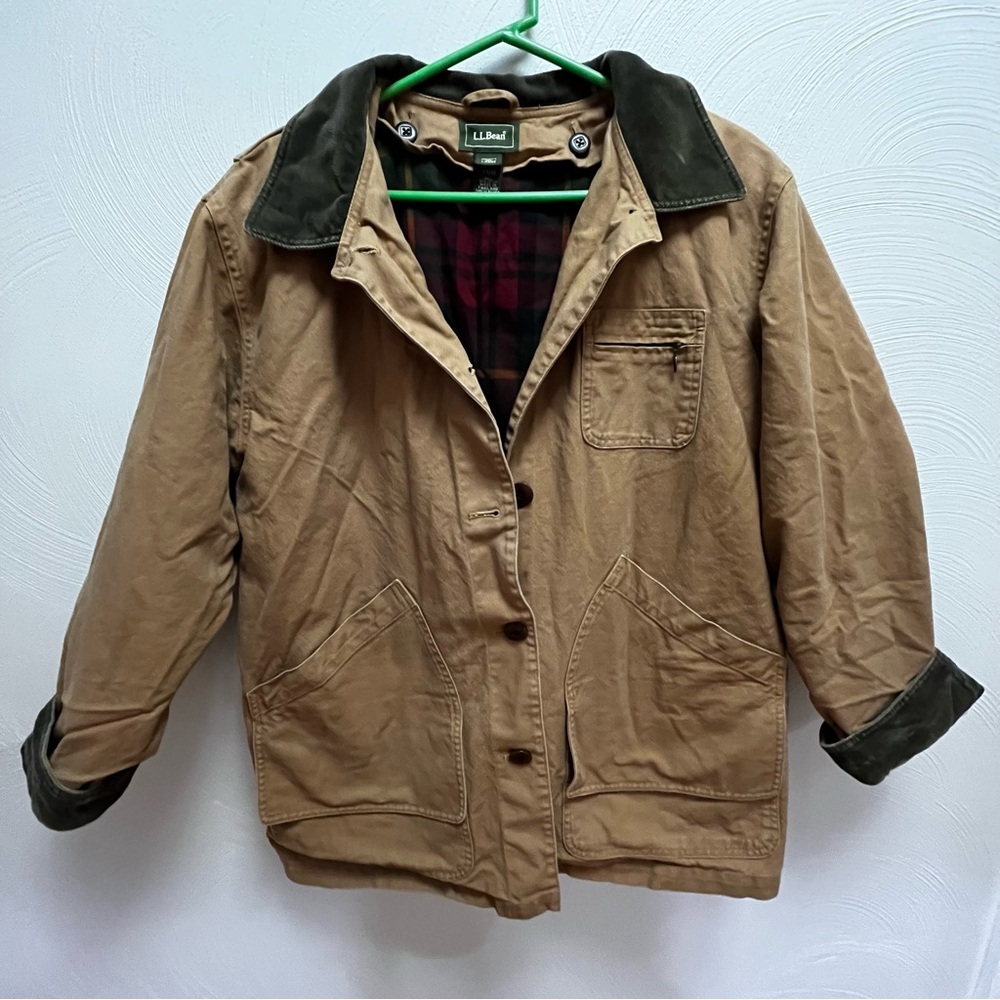 L.L. Bean Brown Canvas Jacket with Dark Green Corduroy Collar